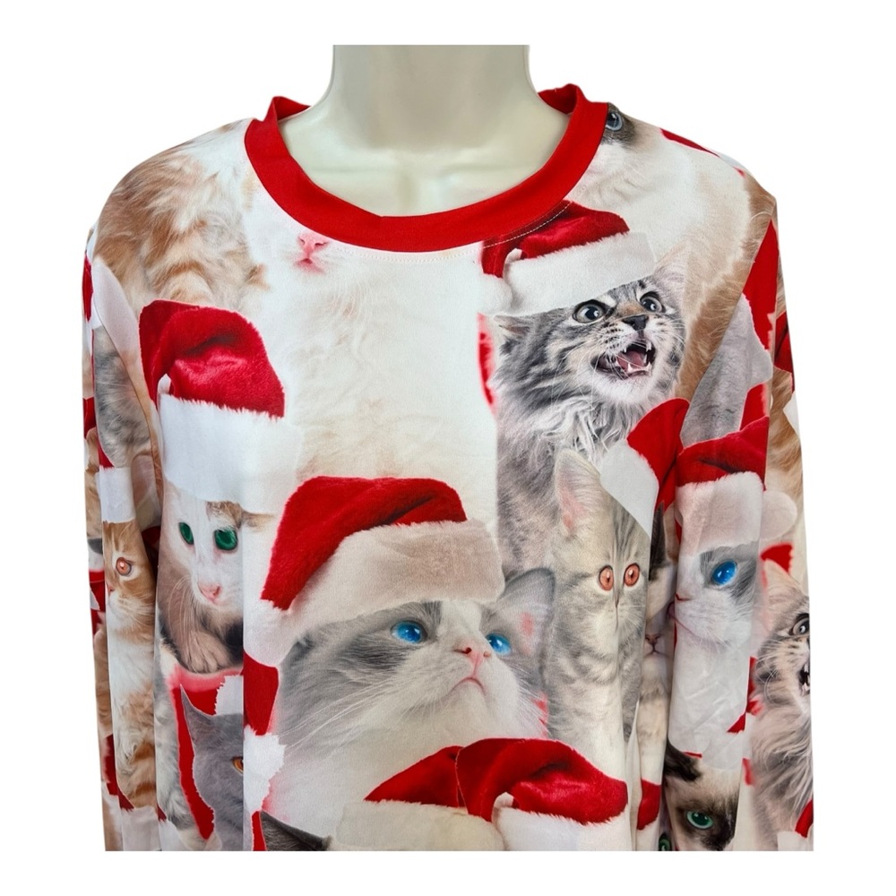 Daisy Boutique  Cat Print Ugly Christmas Sweater Top Loungewear